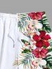 Tenue de Plage à Imprimé Fleurs et Feuilles Tropicales Grande-Taille pour Couples - NOIR 