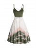 Robe Mi-Longue Teintée Imprimée en Blocs de Couleurs à Lacets - Vert XXL