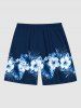 Plus Size Tropical Leaf Hibiscus Flower Print Hawaii Beach Shorts -  