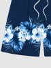 Plus Size Tropical Leaf Hibiscus Flower Print Hawaii Beach Shorts -  