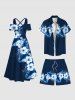 Plus Size Tropical Leaf Hibiscus Flower Print Hawaii Beach Shorts -  