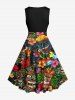 Plus Size Flowers Fire Flame Mask Print Hawaii 1950s Vintage Dress -  