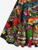 Plus Size Flowers Fire Flame Mask Print Hawaii 1950s Vintage Dress -  