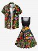 Plus Size Flowers Fire Flame Mask Print Hawaii 1950s Vintage Dress -  