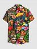 Plus Size Flowers Fire Flame Mask Print Buttons Pocket Hawaii Shirt For Men -  
