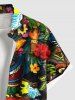 Plus Size Flowers Fire Flame Mask Print Buttons Pocket Hawaii Shirt For Men -  