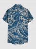 Chemise Bicolore Boutonnée Rétro Motif de Vague D'Océan avec Poche de Grande Taille pour Homme - Bleu profond S