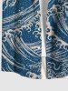 Chemise Bicolore Boutonnée Rétro Motif de Vague D'Océan avec Poche de Grande Taille pour Homme - Bleu profond S