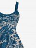 Plus Size Sea Waves Retro Pattern Print Hawaii Cruise Tank Dress -  