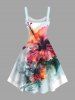 Plus Size Hibiscus Flower Tropical Leaf Watercolor Print Hawaii Tank Dress -  