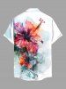 Plus Size Hibiscus Flower Tropical Leaf Watercolor Print Buttons Pocket Hawaii Shirt For Men -  