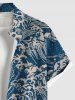 Plus Size Sea Waves Retro Pattern Print Buttons Pocket Hawaii Cruise Shirt For Men -  