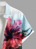 Plus Size Hibiscus Flower Tropical Leaf Watercolor Print Buttons Pocket Hawaii Shirt For Men -  