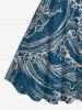 Robe Rétro Sweat-shirt Vague D'Océan Imprimée de Grande Taille avec Poches - Bleu profond 6X