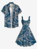 Robe Rétro Sweat-shirt Vague D'Océan Imprimée de Grande Taille avec Poches - Bleu profond 6X