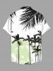 Plus Size Coconut Tree Tropical Leaf Colorblock Print Buttons Pocket Hawaii Shirt For Men -  