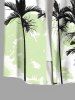 Plus Size Coconut Tree Tropical Leaf Colorblock Print Buttons Pocket Hawaii Shirt For Men -  