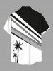 Plus Size Coconut Tree Bird Colorblock Print Buttons Pocket Hawaii Shirt For Men -  