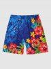 Plus Size Floral Tropical Leaves Print Hawaii Ombre Drawstring Beach Shorts For Men -  