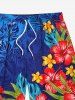 Plus Size Floral Tropical Leaves Print Hawaii Ombre Drawstring Beach Shorts For Men -  