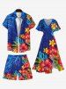 Plus Size Floral Tropical Leaves Print Hawaii Ombre Drawstring Beach Shorts For Men -  