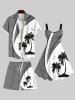 Plus Size Coconut Tree Tropical Leaves Curve Print Hawaii Drawstring Beach Shorts For Men -  