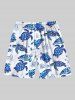 Plus Size Turtle Shell Starfish Coral Print Hawaii Sea Creatures Drawstring Beach Shorts For Men -  