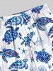 Plus Size Turtle Shell Starfish Coral Print Hawaii Sea Creatures Drawstring Beach Shorts For Men -  