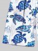 Plus Size Turtle Shell Starfish Coral Print Hawaii Sea Creatures Drawstring Beach Shorts For Men -  