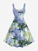 Robe Débardeur Trapèze en Blocs de Couleurs et à Imprimé Feuilles Tropicales Grande-Taille - Bleu clair L