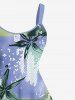 Robe Débardeur Trapèze en Blocs de Couleurs et à Imprimé Feuilles Tropicales Grande-Taille - Bleu clair L