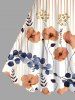 Plus Size Floral Leaves Branch Light Beam Striped Print Hawaii A Line Tank Dress -  