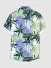 Plus Size Tropical Leaves Colorblock Print Hawaii Button Pocket Shirt For Men -  