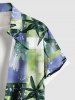 Plus Size Tropical Leaves Colorblock Print Hawaii Button Pocket Shirt For Men -  