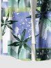 Plus Size Tropical Leaves Colorblock Print Hawaii Button Pocket Shirt For Men -  