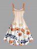 Plus Size Floral Leaves Branch Light Beam Striped Print Hawaii A Line Tank Dress -  