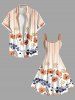Plus Size Floral Leaves Branch Light Beam Striped Print Hawaii A Line Tank Dress -  