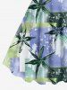 Plus Size Tropical Leaves Colorblock Print Hawaii A Line Tank Dress -  