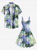 Plus Size Tropical Leaves Colorblock Print Hawaii A Line Tank Dress -  