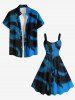 Plus Size Ink Painting Dragon Two Tone Print Hawaii A Line Tank Dress -  