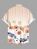 Plus Size Floral Leaves Branch Light Beam Striped Print Hawaii Button Pocket Shirt For Men -  