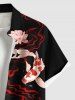 Chemise Imprimé à Fleurs et Poissons à Boutons avec Poche Grande Taille pour Homme - Noir XL