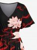 Robe Caftan Mi-longue Grande Taille à Imprimé Fleurs et Poisson - Noir 1X