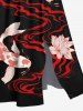 Robe Caftan Mi-longue Grande Taille à Imprimé Fleurs et Poisson - Noir 1X