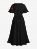 Robe Caftan Mi-longue Grande Taille à Imprimé Fleurs et Poisson - Noir 2X