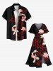 Robe Caftan Mi-longue Grande Taille à Imprimé Fleurs et Poisson - Noir 2X