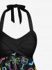 Haut Tordu Néon Flamant Etoile Ananas et Noix de Coco Imprimés à Col Halter - Noir 6X