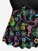 Haut Tordu Néon Flamant Etoile Ananas et Noix de Coco Imprimés à Col Halter - Noir 6X