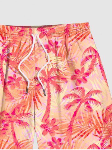 Coconut Tree Tropical Flower Leaf Print Plus Size Matching Hawaii Beach Outfit For Couples