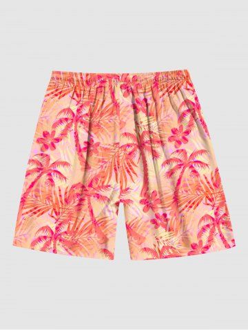 Coconut Tree Tropical Flower Leaf Print Plus Size Matching Hawaii Beach Outfit For Couples